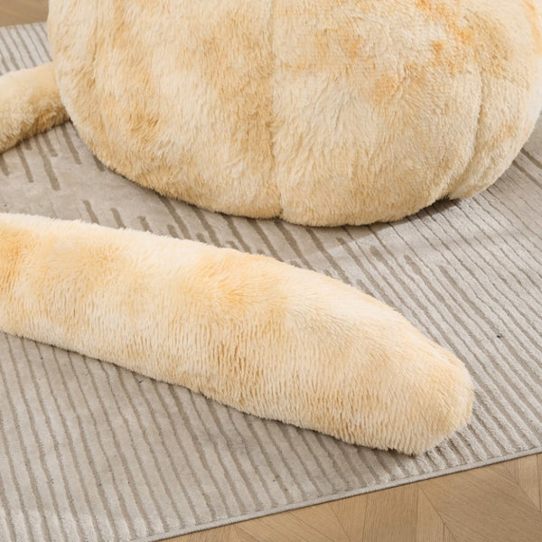 English Elm 41.7 Inch Cat Shaped Faux Fur Floor Chair Oversized Bean Bag with Tail Pillow Lounge Seat W3118P527021