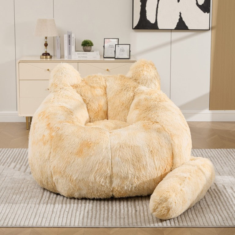 English Elm 41.7 Inch Cat Shaped Faux Fur Floor Chair Oversized Bean Bag with Tail Pillow Lounge Seat W3118P527021