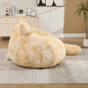 English Elm 41.7 Inch Cat Shaped Faux Fur Floor Chair Oversized Bean Bag with Tail Pillow Lounge Seat W3118P527021