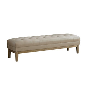 English Elm 63 Inch Tufted Faux Leather Bench with Seadrift Rubberwood Legs for Bedroom Entryway W3118P537995