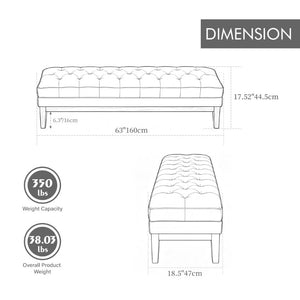 English Elm 63 Inch Tufted Faux Leather Bench with Seadrift Rubberwood Legs for Bedroom Entryway W3118P537995