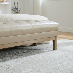 English Elm 63 Inch Tufted Faux Leather Bench with Seadrift Rubberwood Legs for Bedroom Entryway W3118P537995