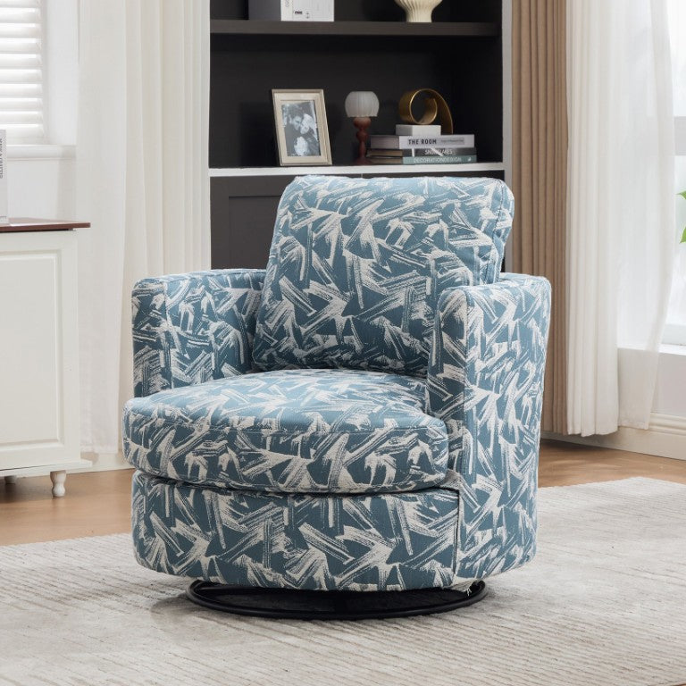 English Elm 31.5W Swivel Barrel Accent Chair Jacquard Botanical Upholstery 360 Degree Living Room Navy W3118P555512