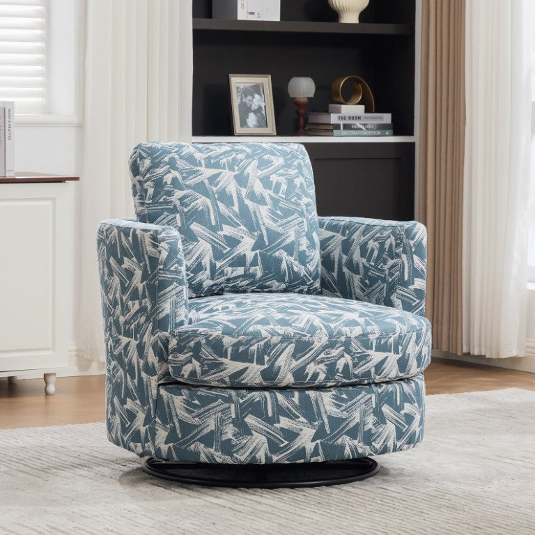 English Elm 31.5W Swivel Barrel Accent Chair Jacquard Botanical Upholstery 360 Degree Living Room Navy W3118P555512