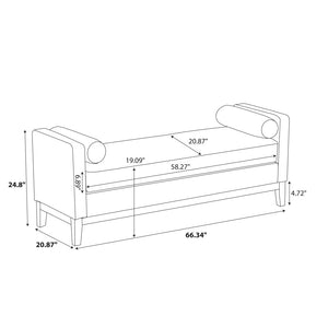 English Elm 66.34"w Boucle Upholstered Bench Daybed with Fluted Wood Legs and Bolster Pillows Ivory Natural W3118S00051
