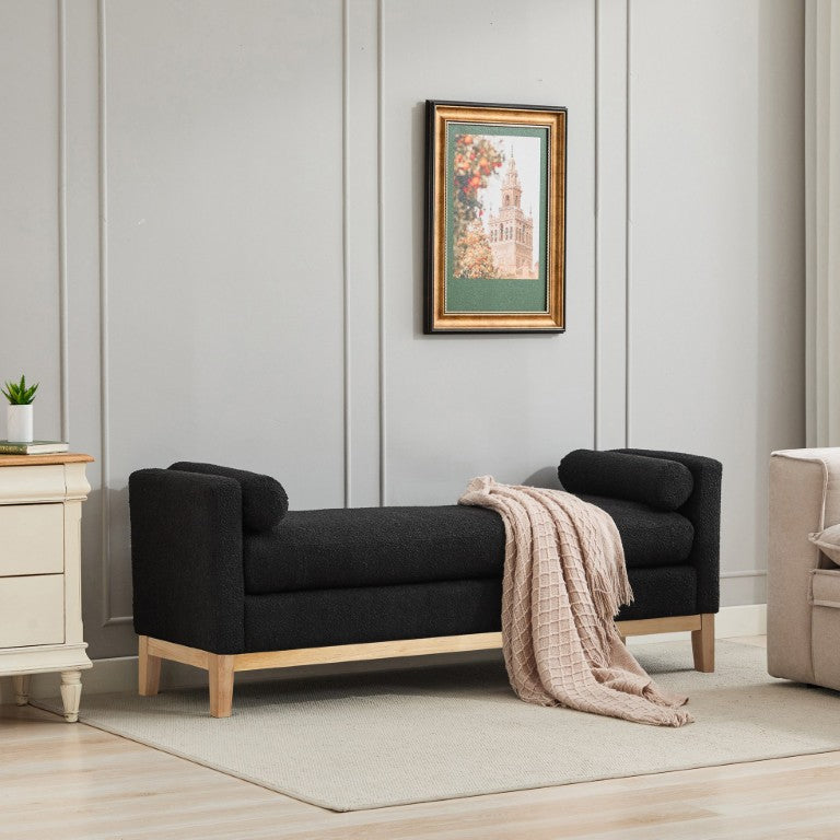 English Elm 66.34W Boucle Upholstered Daybed Bench Fluted Wood Legs Bolsters Bedroom Lounge W3118S00052