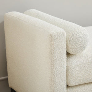 English Elm 66.34"w Boucle Upholstered Bench Daybed with Fluted Wood Legs and Bolster Pillows Ivory Black W3118S00053