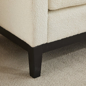 English Elm 66.34"w Boucle Upholstered Bench Daybed with Fluted Wood Legs and Bolster Pillows Ivory Black W3118S00053