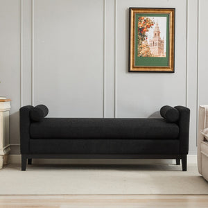 English Elm 66.34"w Boucle Upholstered Bench Daybed with Fluted Wood Legs and Bolster Pillows Black Black W3118S00054