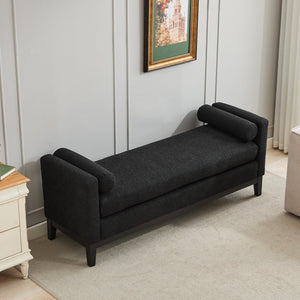 English Elm 66.34"w Boucle Upholstered Bench Daybed with Fluted Wood Legs and Bolster Pillows Black Black W3118S00054