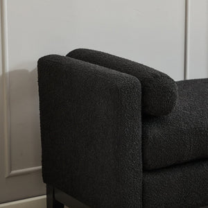 English Elm 66.34"w Boucle Upholstered Bench Daybed with Fluted Wood Legs and Bolster Pillows Black Black W3118S00054