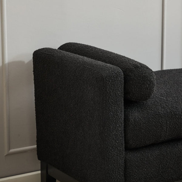English Elm 66.34"w Boucle Upholstered Bench Daybed with Fluted Wood Legs and Bolster Pillows Black Black W3118S00054
