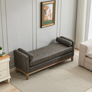English Elm 66.34"w Gray Pu Leather Daybed Bench Vintage Style Rubberwood Legs Bolsters Bedroom Seating W3118S00056