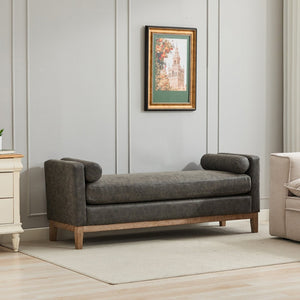 English Elm 66.34"w Gray Pu Leather Daybed Bench Vintage Style Rubberwood Legs Bolsters Bedroom Seating W3118S00056