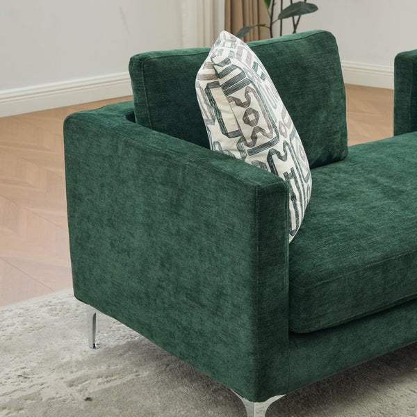 English Elm 77.5''w Chenille Slipcovered Chaise Lounge Open Back Settee with Pocket Spring Seat Green W3118S00057