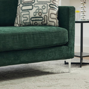 English Elm 77.5''w Chenille Slipcovered Chaise Lounge Open Back Settee with Pocket Spring Seat Green W3118S00057