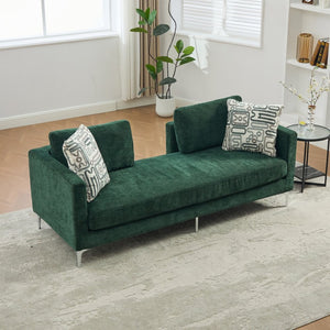 English Elm 77.5''w Chenille Slipcovered Chaise Lounge Open Back Settee with Pocket Spring Seat Green W3118S00057