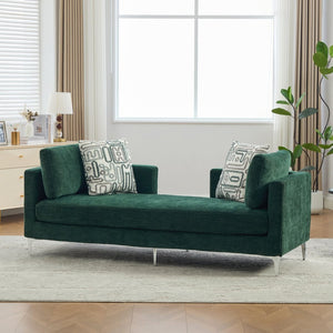 English Elm 77.5''w Chenille Slipcovered Chaise Lounge Open Back Settee with Pocket Spring Seat Green W3118S00057