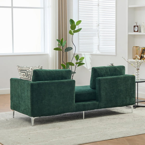 English Elm 77.5''w Chenille Slipcovered Chaise Lounge Open Back Settee with Pocket Spring Seat Green W3118S00057