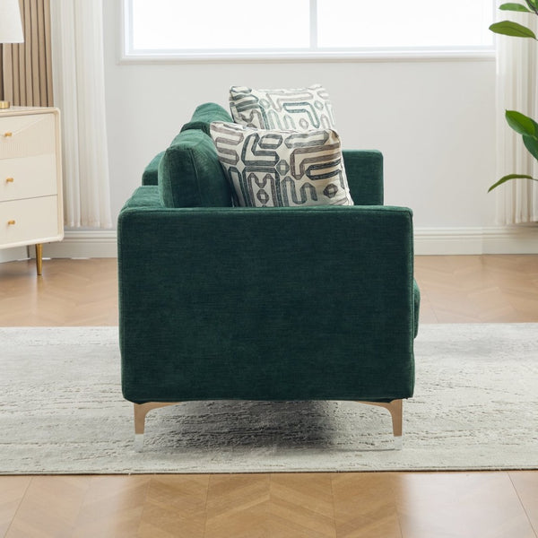 English Elm 77.5''w Chenille Slipcovered Chaise Lounge Open Back Settee with Pocket Spring Seat Green W3118S00057
