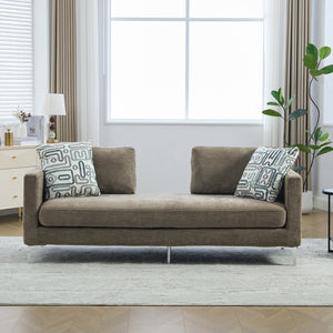 English Elm 77.5''w Chenille Slipcovered Chaise Lounge Open Back Settee with Pocket Spring Seat Taupe W3118S00058
