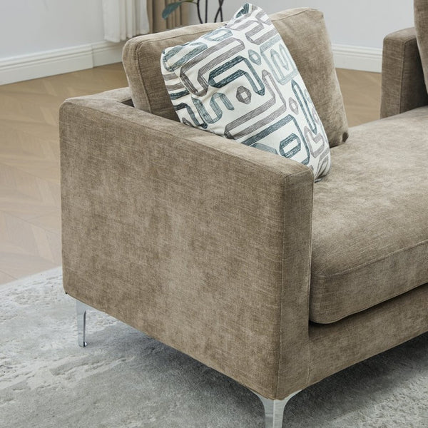 English Elm 77.5''w Chenille Slipcovered Chaise Lounge Open Back Settee with Pocket Spring Seat Taupe W3118S00058