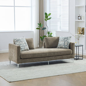 English Elm 77.5''w Chenille Slipcovered Chaise Lounge Open Back Settee with Pocket Spring Seat Taupe W3118S00058