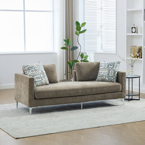 English Elm 77.5''w Chenille Slipcovered Chaise Lounge Open Back Settee with Pocket Spring Seat Taupe W3118S00058