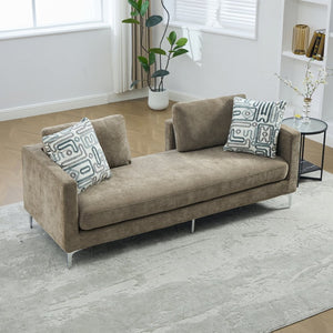 English Elm 77.5''w Chenille Slipcovered Chaise Lounge Open Back Settee with Pocket Spring Seat Taupe W3118S00058