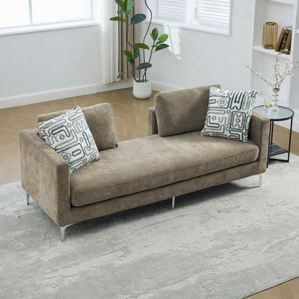 English Elm 77.5''w Chenille Slipcovered Chaise Lounge Open Back Settee with Pocket Spring Seat Taupe W3118S00058