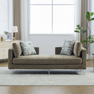 English Elm 77.5''w Chenille Slipcovered Chaise Lounge Open Back Settee with Pocket Spring Seat Taupe W3118S00058