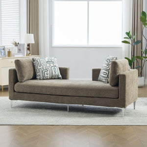 English Elm 77.5''w Chenille Slipcovered Chaise Lounge Open Back Settee with Pocket Spring Seat Taupe W3118S00058