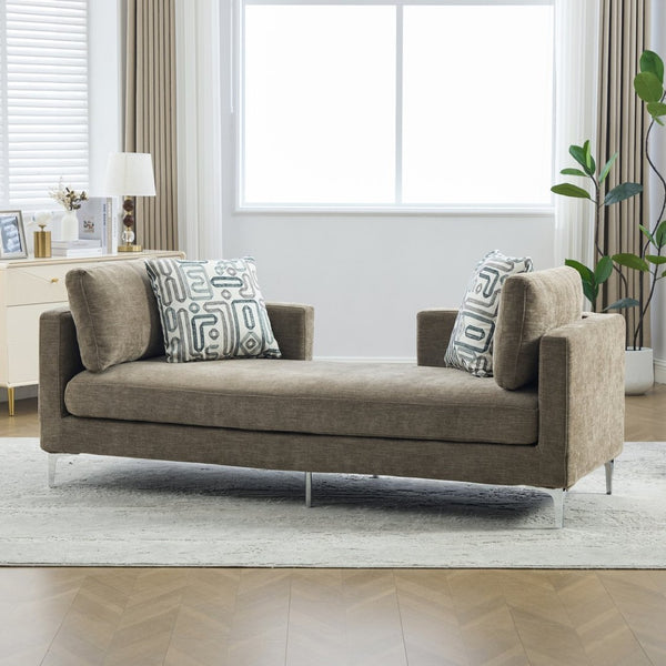 English Elm 77.5''w Chenille Slipcovered Chaise Lounge Open Back Settee with Pocket Spring Seat Taupe W3118S00058