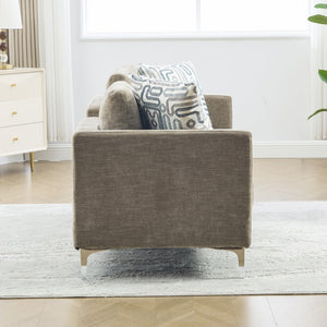 English Elm 77.5''w Chenille Slipcovered Chaise Lounge Open Back Settee with Pocket Spring Seat Taupe W3118S00058