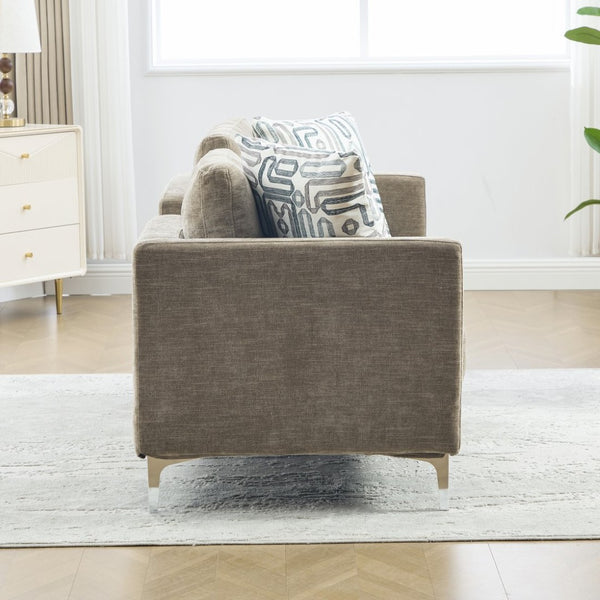 English Elm 77.5''w Chenille Slipcovered Chaise Lounge Open Back Settee with Pocket Spring Seat Taupe W3118S00058