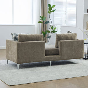 English Elm 77.5''w Chenille Slipcovered Chaise Lounge Open Back Settee with Pocket Spring Seat Taupe W3118S00058