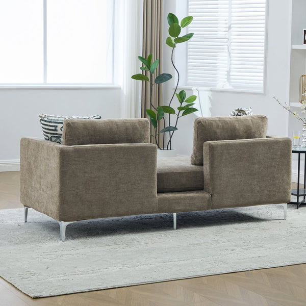 English Elm 77.5''w Chenille Slipcovered Chaise Lounge Open Back Settee with Pocket Spring Seat Taupe W3118S00058