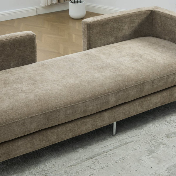 English Elm 77.5''w Chenille Slipcovered Chaise Lounge Open Back Settee with Pocket Spring Seat Taupe W3118S00058
