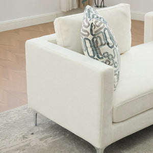 English Elm 77.5''w Chenille Slipcovered Chaise Lounge Open Back Settee with Pocket Spring Seat Ivory W3118S00059