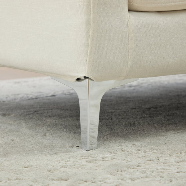 English Elm 77.5''w Chenille Slipcovered Chaise Lounge Open Back Settee with Pocket Spring Seat Ivory W3118S00059