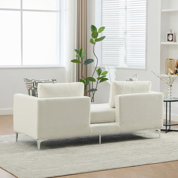 English Elm 77.5''w Chenille Slipcovered Chaise Lounge Open Back Settee with Pocket Spring Seat Ivory W3118S00059