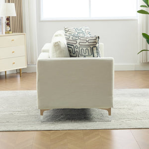 English Elm 77.5''w Chenille Slipcovered Chaise Lounge Open Back Settee with Pocket Spring Seat Ivory W3118S00059