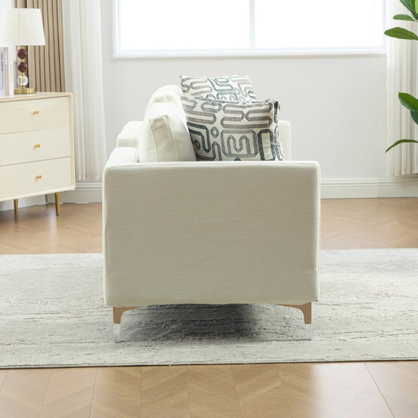 English Elm 77.5''w Chenille Slipcovered Chaise Lounge Open Back Settee with Pocket Spring Seat Ivory W3118S00059