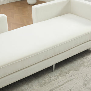 English Elm 77.5''w Chenille Slipcovered Chaise Lounge Open Back Settee with Pocket Spring Seat Ivory W3118S00059