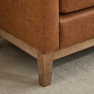 English Elm 65.5W Upholstered Daybed Bench with Bolsters Weathered Rubberwood Legs PU Leather Seat Brown W3118S00060