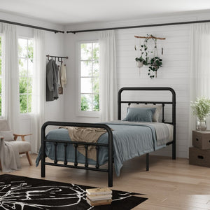 English Elm Metal Twin Bed Frame Matte Black Steel Vertical Slat Headboard with Under Bed Storage W311P388947