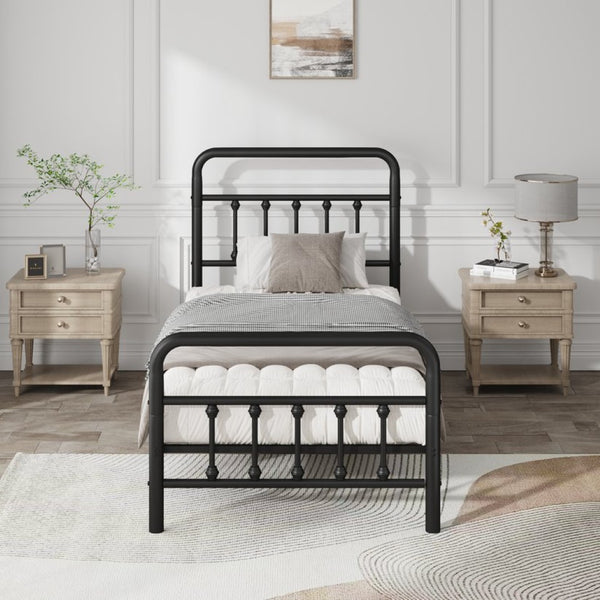 English Elm Metal Twin Bed Frame Matte Black Steel Vertical Slat Headboard with Under Bed Storage W311P388947