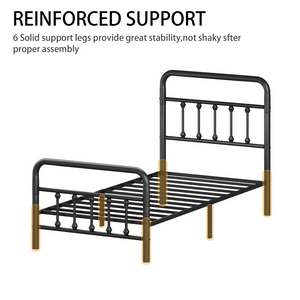 English Elm Metal Twin Bed Frame Matte Black Steel Vertical Slat Headboard with Under Bed Storage W311P388947