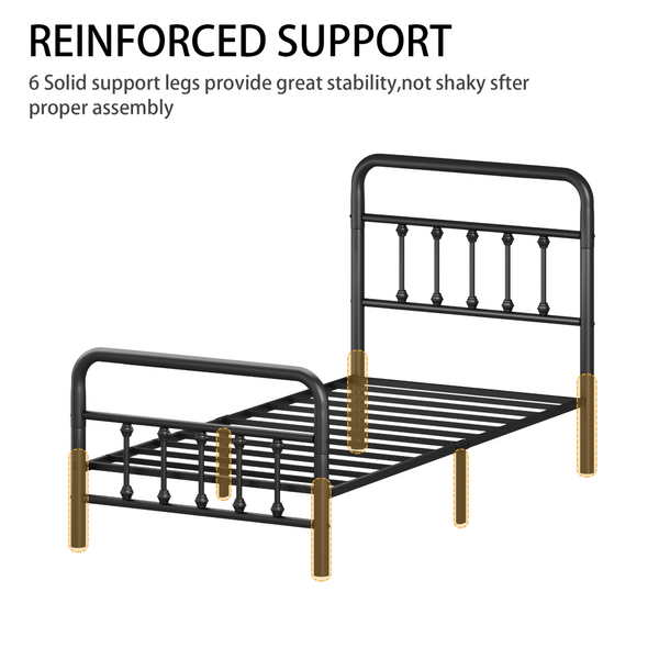 English Elm Metal Twin Bed Frame Matte Black Steel Vertical Slat Headboard with Under Bed Storage W311P388947