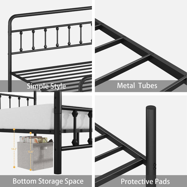 English Elm Metal Twin Bed Frame Matte Black Steel Vertical Slat Headboard with Under Bed Storage W311P388947